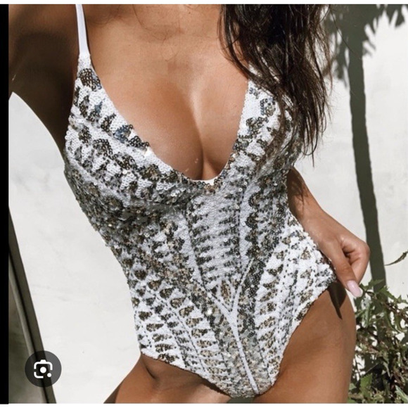 Sloane Sequin Plunge One-Piece Swimsuit - Picture 2 of 7